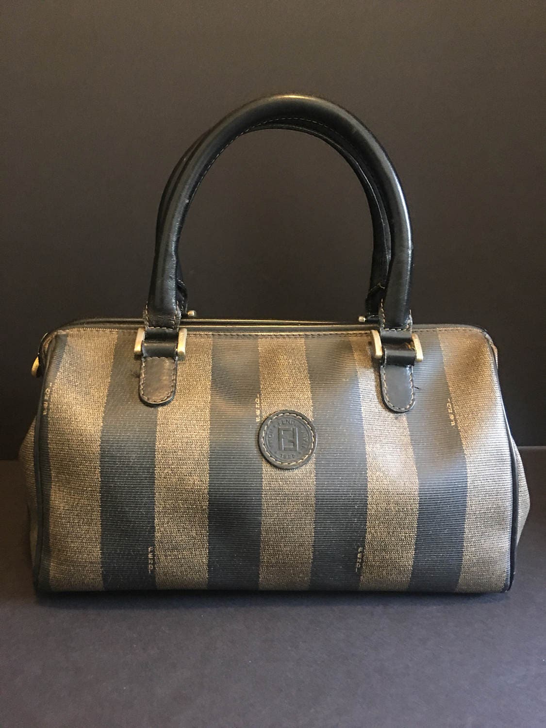FENDI Vintage Classic Striped Doctor Bag Speedy Handbag Made