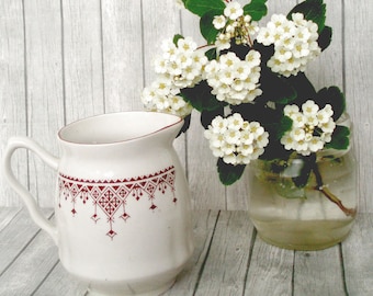 Vintage Creamer porcelain USSR 80s ceramics ethnic ornament retro souvenir white tea set Soviet porcelain serving tea gift jug milk