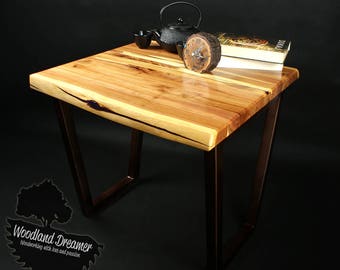 Live Edge Coffee Table Wood Resin - unique - rare plum wood - metal legs - great to living room - small table - eco friendly