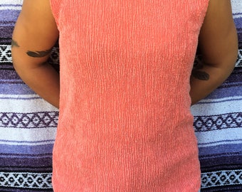 VINTAGE 1990'S// Coral Textured Tunic// Colorful Ribbed Tank Top// TRAVELSMITH Summer Top// *Size M*