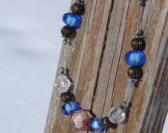 Brilliant Blue and Brown Beaded Necklace