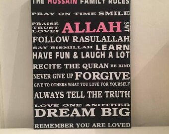 Islamic Muslim personalised house rules canvas