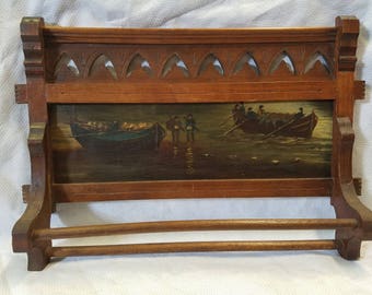 Antique Towel Bar with Oil on Canvas