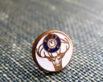 vintage Elks Lodge lapel pin . enamel BPOE tie tack . elk deer with 11th hour