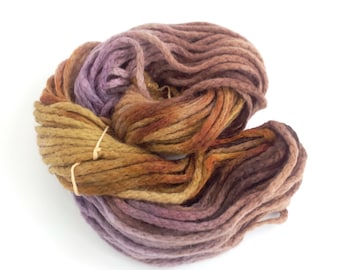Handdyed chunky wool, brown purple bulky merino chainette yarn, knitting crochet Perran Yarns Copper Plum skein hank, free knitting pattern