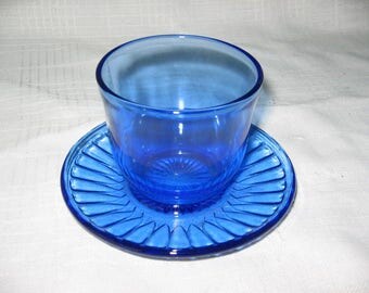 MacBeth Evans Petalware cobalt blue mustard dish