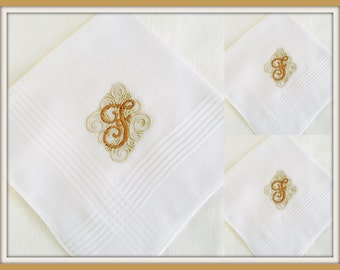 PERSONALIZED EMBROIDERED Set of THREE Mens' Handkerchiefs with Monogram