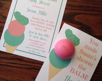 Pickles and Ice Cream Baby Shower invitation, 5x7, EOS lip balm favor printable, custom, personalized, downloadable file