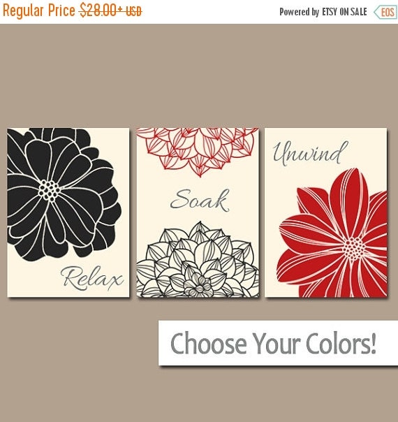 Black Red Bathroom Wall Art Canvas or Prints Bathroom by TRMdesign