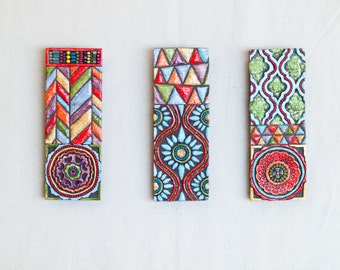Vertical Wall Art Set of 3 Mosaic Art Wall Art Ceramic Wall Art Stick Mini Pattern & Texture Clay Tile Mounted Wall Art Pottery Boho Decor
