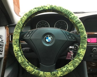 Green and Royal Blue Damask Steering Wheel Cover by mammajane