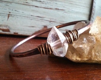 Herkimer Diamond Bracelet Bangle Bracelet April Birthstone Jewelry DanielleRoseBean Copper Bangle Bracelet Herkimer Diamond Jewelry