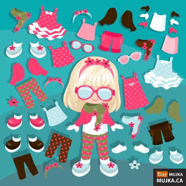 Dress Up Party Clipart. Little Girls Dressing Party Graphics