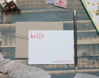 Hello Watercolor Custom Personal Stationary Set | Stationery Gift | Morgan