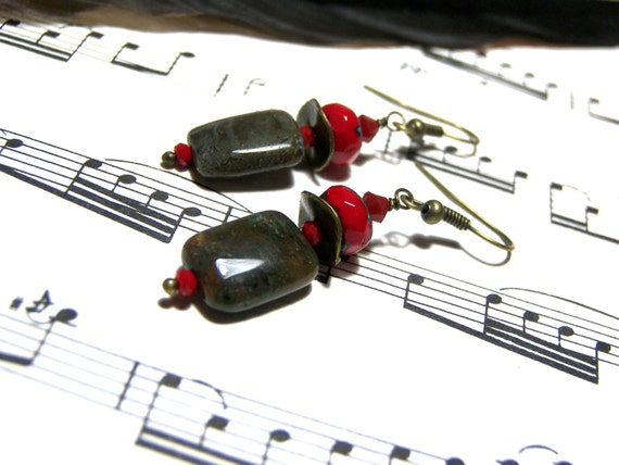African Onyx Beaded Earrings Red Earrings Picasso Red Czech Earrings Gifts for Women Red