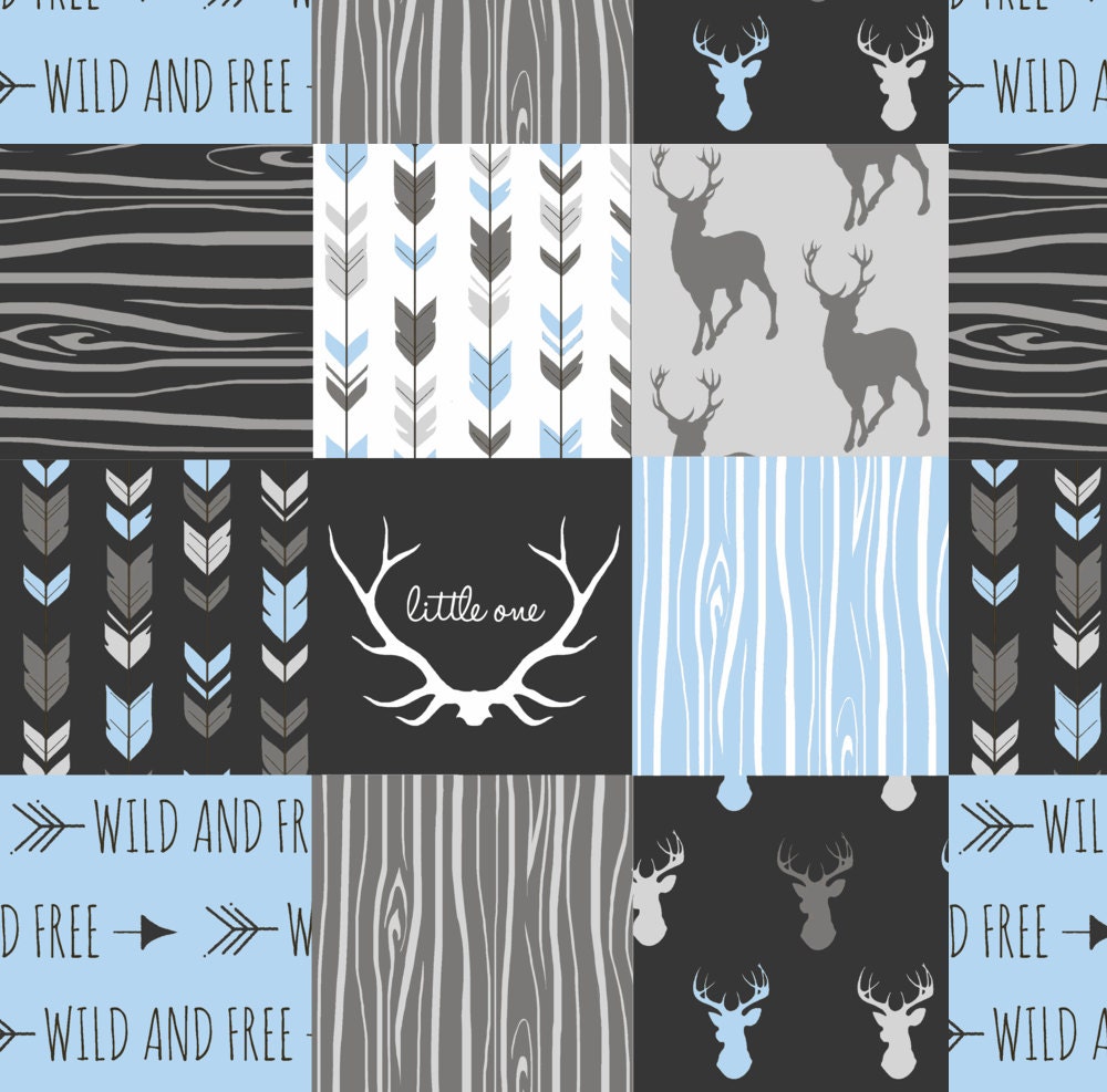 Baby Blue Quilt Fabric Baby Blue Black And Grey Deer