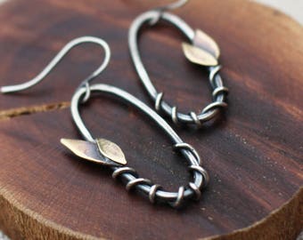 Leaf & Vine Earrings, Silver, Brass