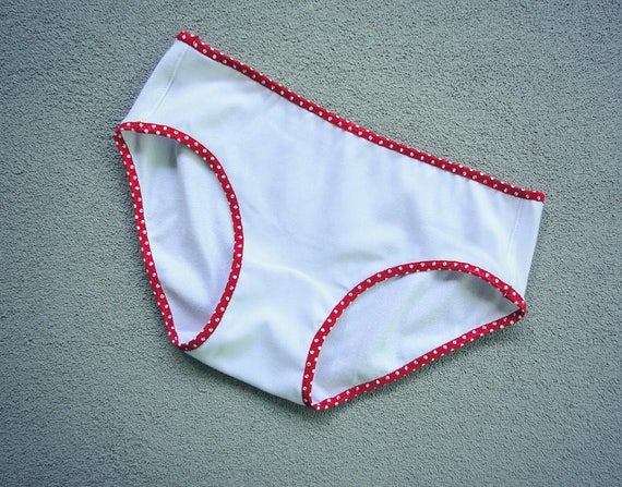 White Red Polka Dot Panties Cotton Hipsters Handmade