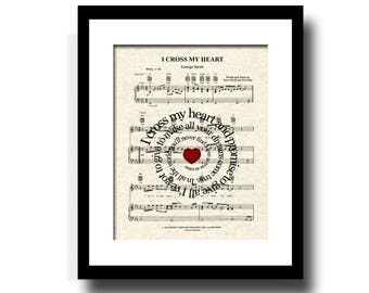 I Cross My Heart by George Strait Spiral Lyric Sheet Music Art Print, Custom Art, Wedding Gift, Name and Date, Anniversary Gift