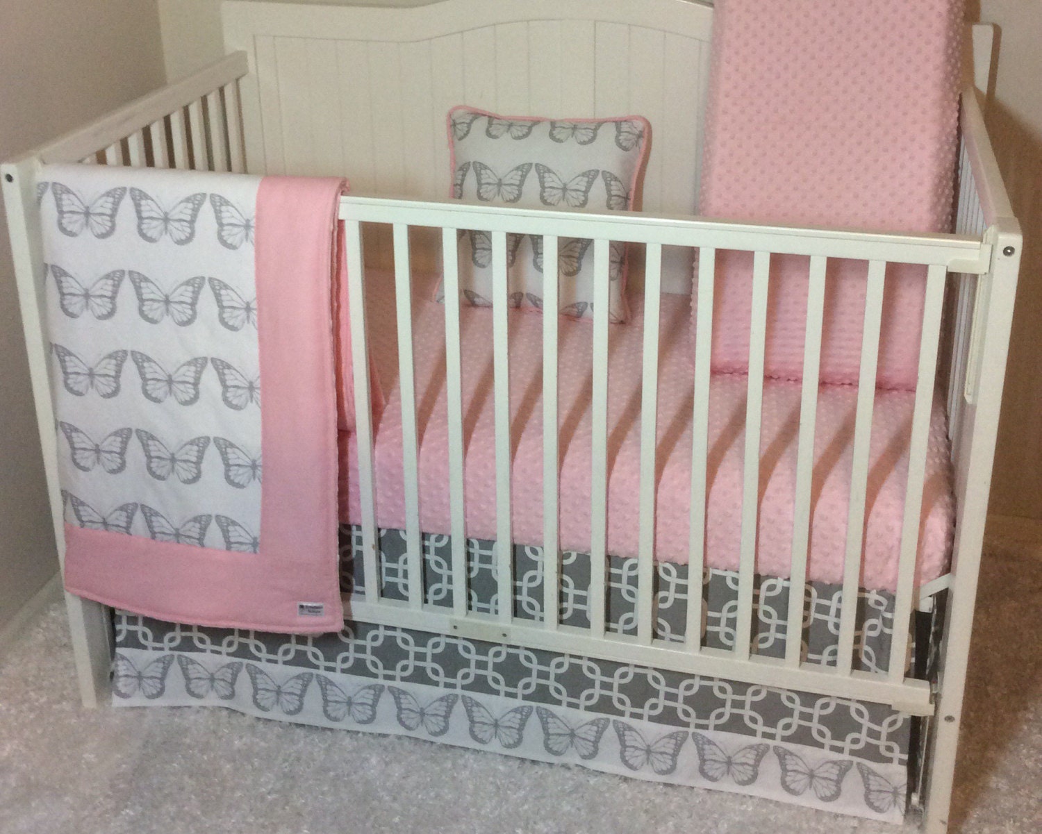 Baby Girl Crib Bedding Pink Gray Butterflies
