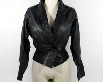 Chia Leather Jacket 1980s S Black Batwing