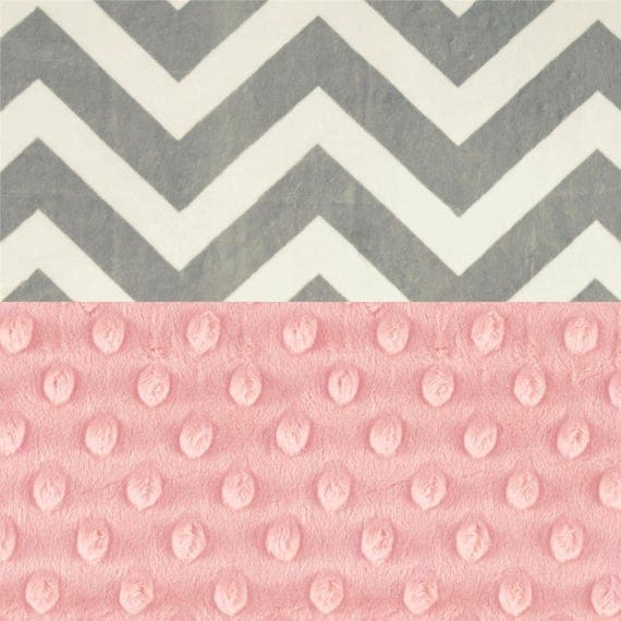 Minky Blanket Lovey, Personalized Baby Blanket Girl - Pink Gray Chevron Blanket - Tag Blanket - Burp Cloth // Mini Baby Blanket