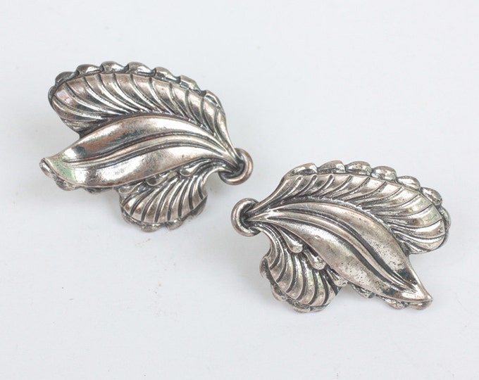 Sterling Leaf Shaped Earrings Danecraft Screw Back Vintage