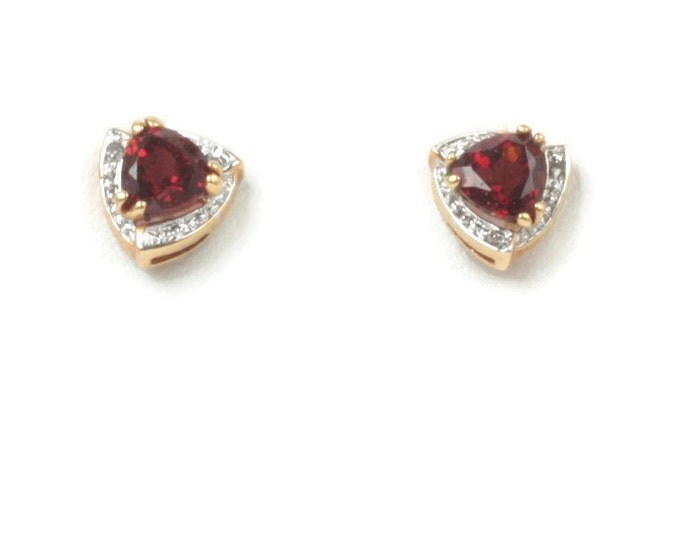 Garnet Stud Earrings Trillion Cut Diamond Accent Vintage