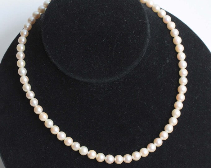 Cultured Pearl Choker Necklace Sterling Clasp 16 Inch Wedding Bridal Classic