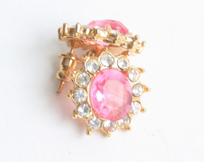 CIJ Sale Faceted Pink and Clear Rhinestone Earrings Pierced Eisenberg Original Card