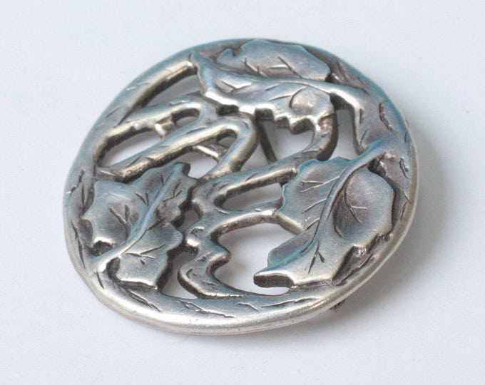 Leaves Vines Sterling Silver Brooch Pendant Woodland Arts and Crafts Vintage