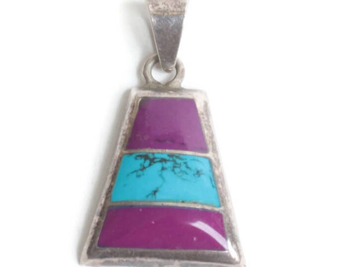 Sugilite and Turquoise Sterling Pendant Taxco Mexico Vintage