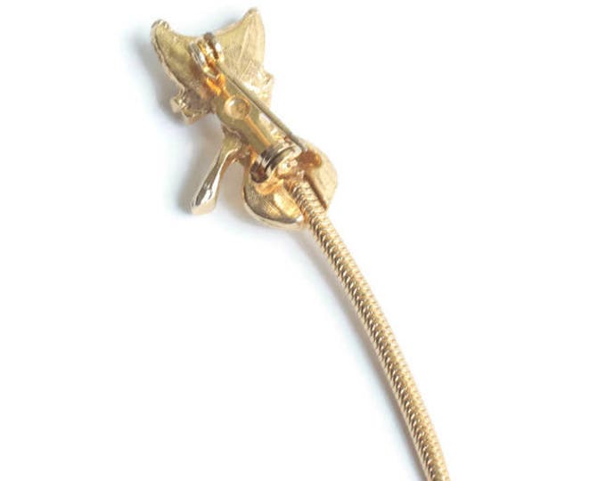 Kitty Cat Pin Long Movable Tail Gold Tone Vintage