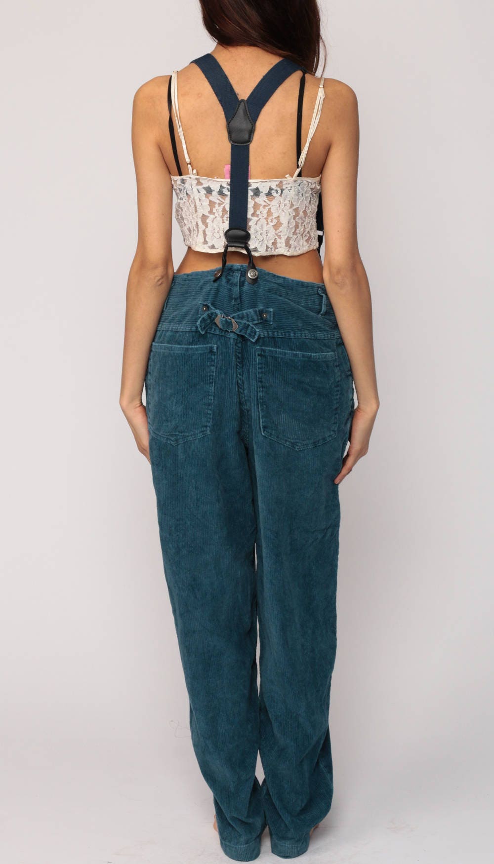 striped suspender pants