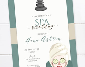 Spa Birthday Invitation, Spa Day, Spa Party Invitation, Spa Bridal Shower, Baby Shower, Pamper me party, DIGITAL PRINTABLE FILE