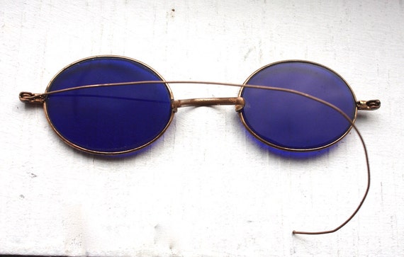 Rare Antique 1800s Sunglasses Victorian Dark Cobalt 2165