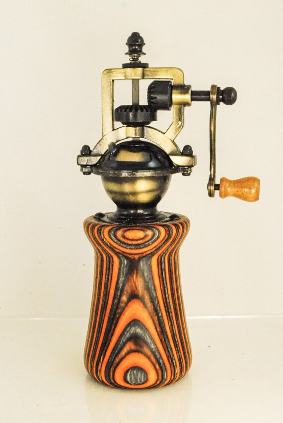 Wood Pepper Mill Steampunk Style Handmade Vintage Style