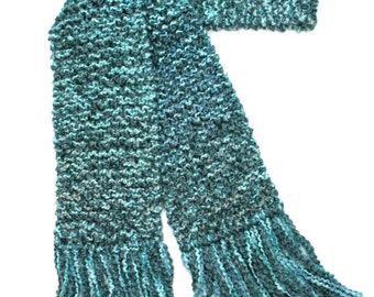 Aqua Teal Scarf, 6 ft Long Chunky Knit Scarf, Turquoise Blue Scarf, Winter Scarf, Hand Knitted Scarf