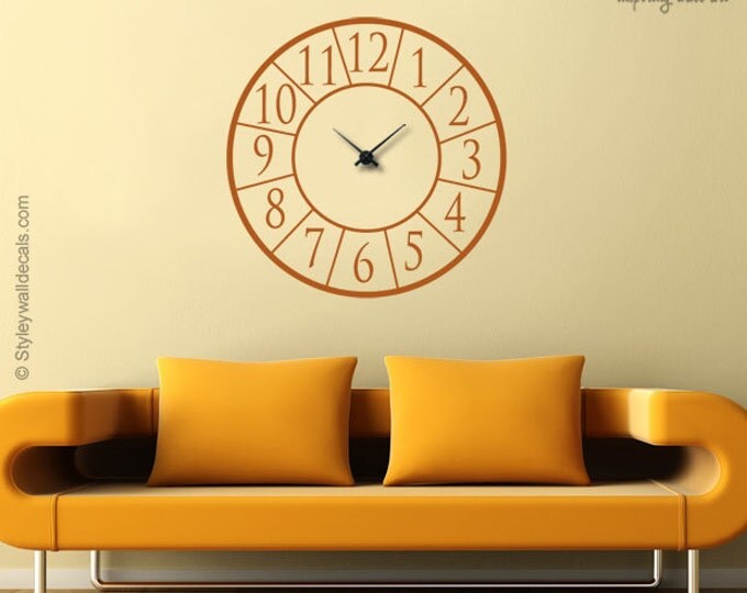 Clock Wall Decal, Clock Wall Sticker, Modern Clock Wall Decal, Living Room Wall Decor, Office Wall Decal, Clock Wall Decor, Numbers Decal
