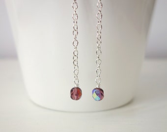 Long chain earrings purple beads earrings sparkly long earrings minimalist