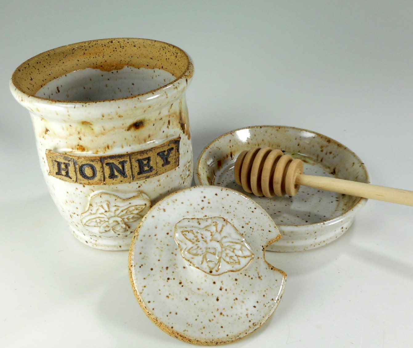 Ceramic Honey Dipper Pot Pottery Honey Jar With Bee