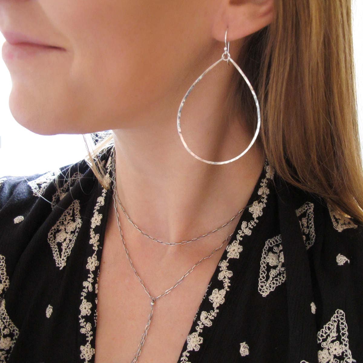 Gold Hoop Earrings // Large Teardrop Hoop Earrings / 14K Gold