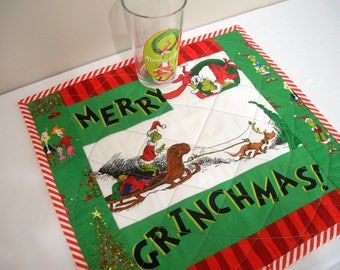 Grinch Placemat Dr. Seuss Christmas Quilted Quiltsy Handmade FREE U.S. Shipping Merry Grinchmas
