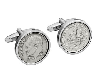 10 year Anniversary- Tin Year- Gift, 2007 Cufflinks, Tin Anniversary Gift, Aluminum Anniversary Gift, Dime Coin Cufflinks, 10th Anniversary