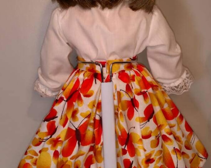 Orange and yellow Butterfly print skirt and blouse set for 18 inch dolls summer Butterfly print