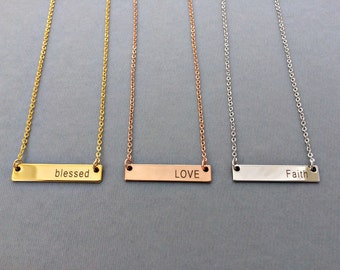 Word Necklace-Rose Gold Necklace-Personalized Gold Bar Necklace-Engraved Word-Personalized Necklace-Gift For Her-Valentines Gift