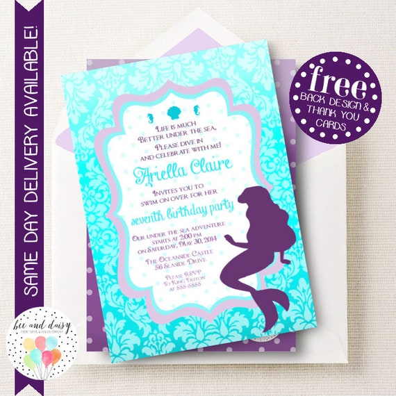 Little Mermaid Baby Shower Invitation, Little Mermaid Invitation, Little Mermaid Party Invite 