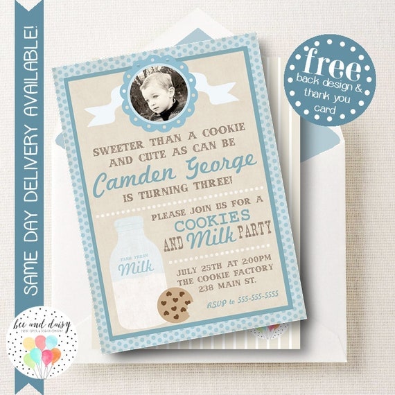 Cookies and Milk Invitation, Cookies and Milk Birthday Invitation, Cookies and Milk Party, Boy First Birthday, Boy Birthday, Cookies Invite Il_570xn