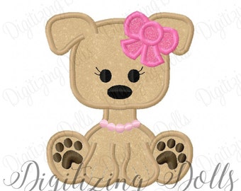 Puppy Dog Girly Girl Bow Applique Machine Embroidery Design Digital File 4x4 5x7 6x10 INSTANT DOWNLOAD