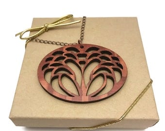Lacewood Flower Necklace, Laser Cut Necklace, Antique Copper Chain